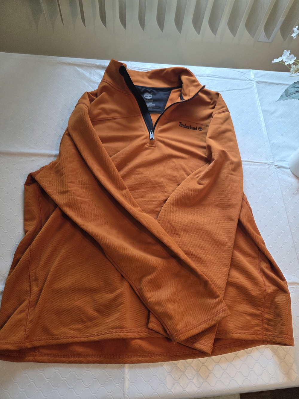 Timberland Performance Mens 2XL Orange Textured Fleece 1/4 Zip Pullover Big